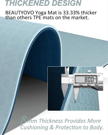 Yoga Mat with Strap, 1/3 Inch Extra Thick Yoga Mat Double-Sided Non Slip, Professional TPE Yoga Mats for Women Men, Workout Mat for Yoga, Pilates and Floor Exercises