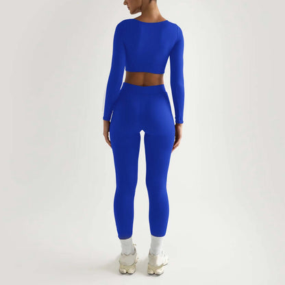 2Pc Yoga Sets for Women Women'S Fashion Casual Solid Color Long Sleeve Square Collar Two Piece Slim Yoga Sports Pants Suit Yoga Sets Yoga Package