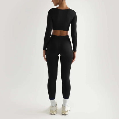 2Pc Yoga Sets for Women Women'S Fashion Casual Solid Color Long Sleeve Square Collar Two Piece Slim Yoga Sports Pants Suit Yoga Sets Yoga Package