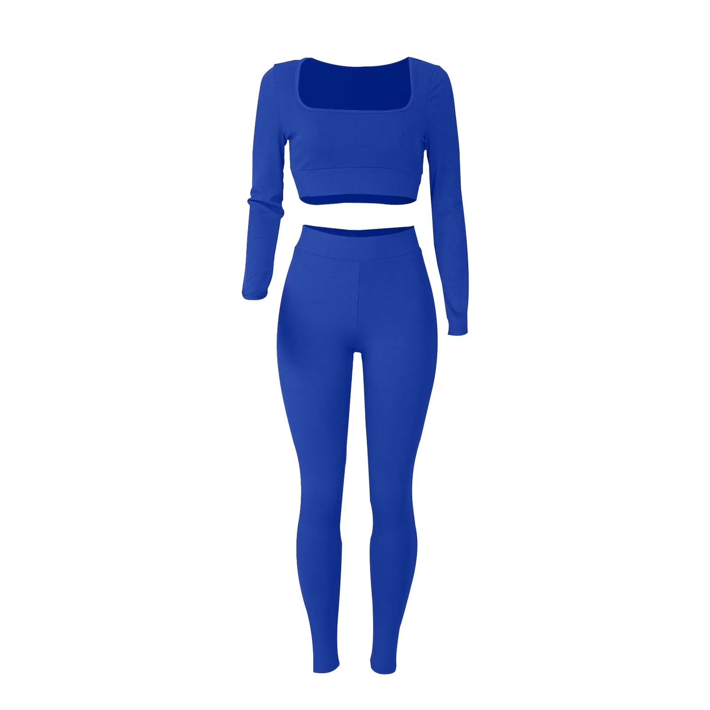 2Pc Yoga Sets for Women Women'S Fashion Casual Solid Color Long Sleeve Square Collar Two Piece Slim Yoga Sports Pants Suit Yoga Sets Yoga Package