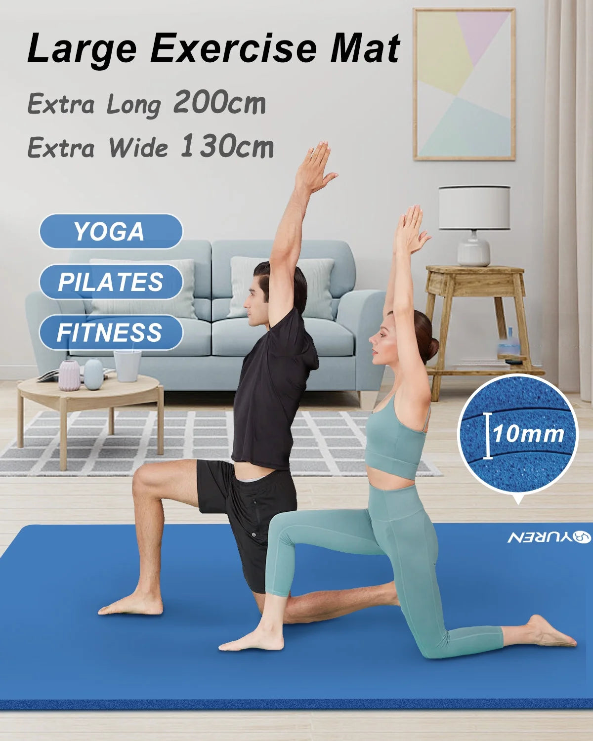 Large Yoga Mat 78X51 Inch 10Mm Thick NBR Foam Exercise Mats for Home Gym Fitness Workout, Blue